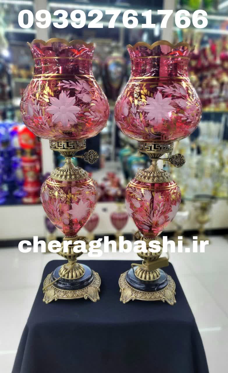 یک جفت چراغ لاله مدل تراش گل پنبه رنگ آلمانی