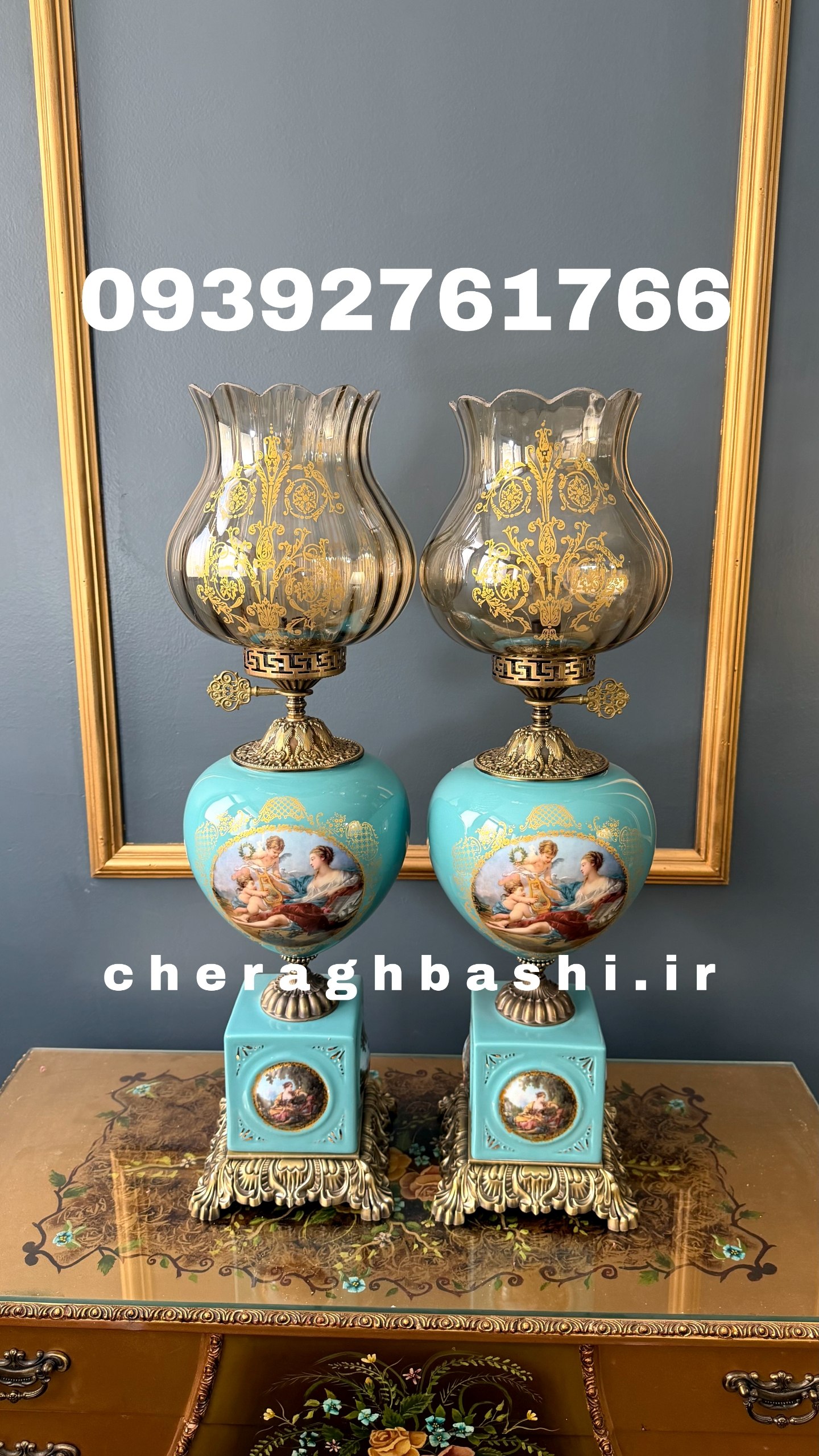 یک جفت چراغ دنسی مدل ایتالیایی ستون چینی